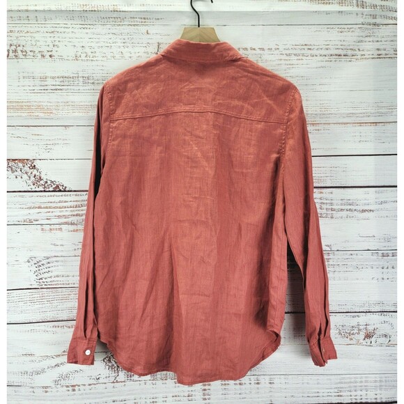 Magaschoni Shirt Womens M Coral Button Down Pockets Linen Long Sleeve Relax EUC - Picture 6 of 7